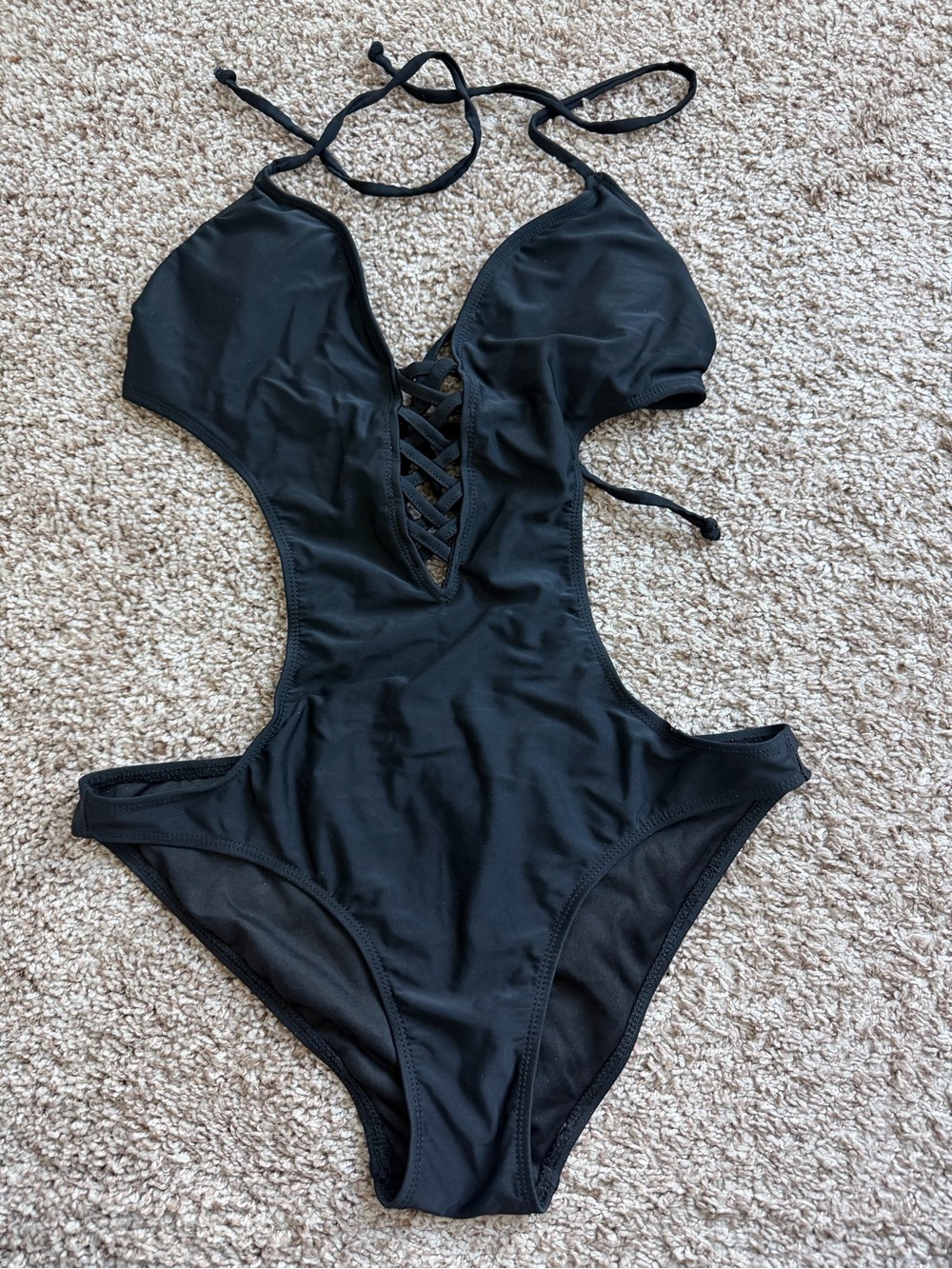 Wet Seal Black Lace-Up Cutout One-Piece Swimsuit